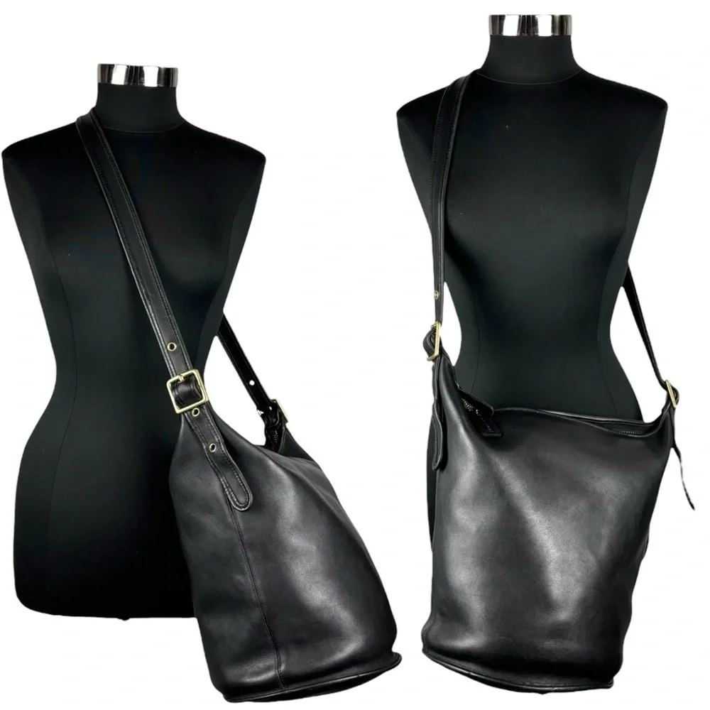 COACH VINTAGE 80S EXTRA LARGE BLACK GLOVETAN LEATHER CLASSIC DUFFLE SAC FEED BAG